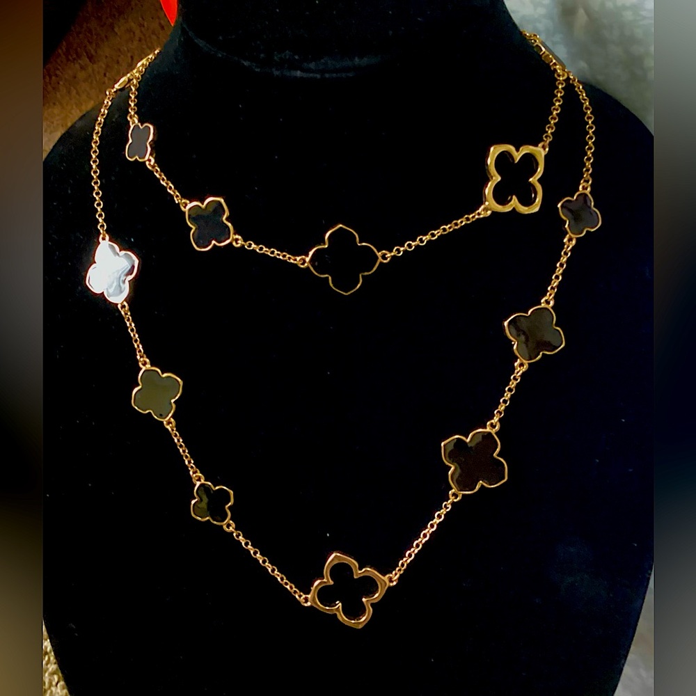 Elegant Gold and Black tone clover double or single strand necklace, - Picture 2 of 5